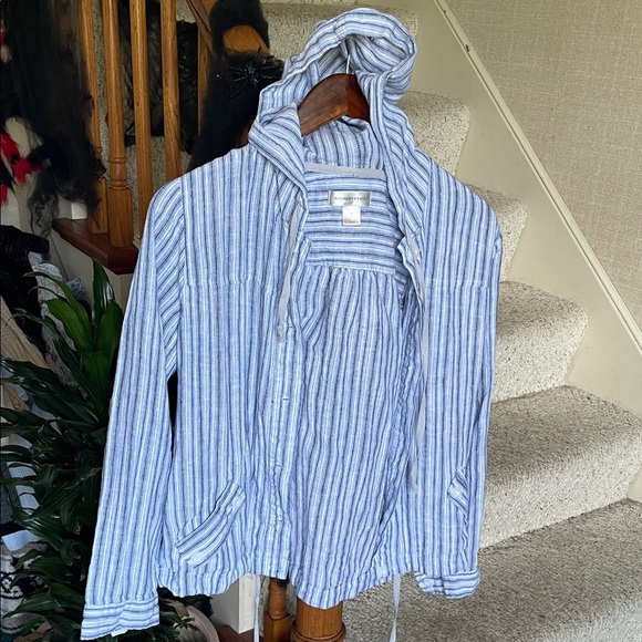 Christopher & Banks Coastal Blue and White Striped Linen Layering Jacket - Picture 1 of 12